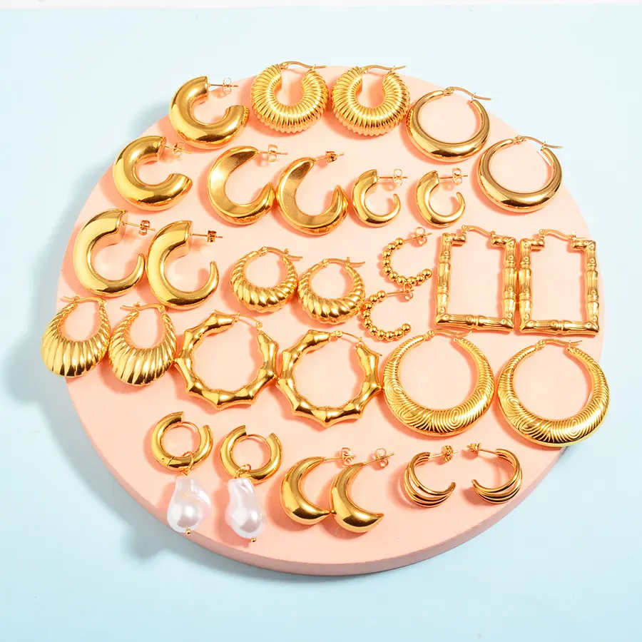 Designer Ladies Summer Stainless Steel Women Earring Jewelry Trendy PVD 18K Gold Fashion Statement Hoop Earrings 2021