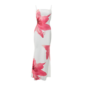 Robe longue en mousseline de soie à fleurs vintage d'été et d'automne, sans bretelles, épaules dénudées, <span class=keywords><strong>sexy</strong></span>, ajustée, pour les vacances à la <span class=keywords><strong>plage</strong></span> - Product Image 1