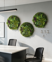 Mur végétal artificiel décoratif, panneau de plantes vertes rondes et carrées, mur vertical de fleurs artificielles pour la décoration de hall d'hôtel, de maison ou de bureau, OEM