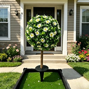 Sphère florale ronde et vive en forme de tournesol avec base de piquet solide pour la décoration des bords de jardin, de pelouse, de cour de style campagnard ou extérieur. - Product Image 4