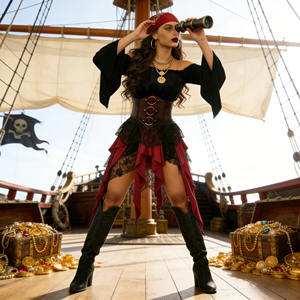 Camisas <span class=keywords><strong>Pirata</strong></span> Medievales Renacentistas para Mujer, Mangas Largas, Cinturón, Top, Falda Corta, Disfraces <span class=keywords><strong>de</strong></span> Halloween para Adultos - Product Image 6