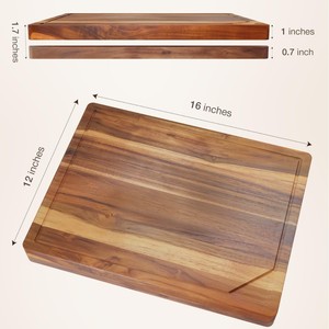 Acacia <b>Wood</b> Cutting Board Rectangle Anti-Slip Grooves Kitchen Chopping <b>Block</b> - Product Image 3