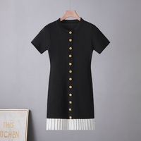 Robe en tricot noire à manches courtes, style mode, élégante, couture raffinée, deux pièces, pour le début du printemps