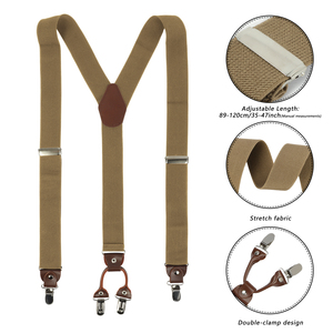 Bretelles réglables en cuir PU couleur kaki 3,5 cm x 120 cm avec 4 clips métalliques pour hommes – Grande vente - Product Image 1