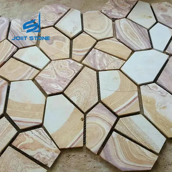 완벽한 패턴 고급 천연석 옐로우 나무 사암 포장 불규칙한 모양