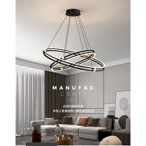 Modern Minimalist Circular Chandelier Led Black 80cm Living Room Pendant <b>Light</b> - Product Image 4