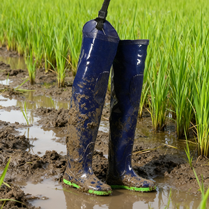 Bottes de pêche en PVC bleues pour hommes et femmes, bottes de rizière à semelle souple pour la vente en gros - Product Image 1