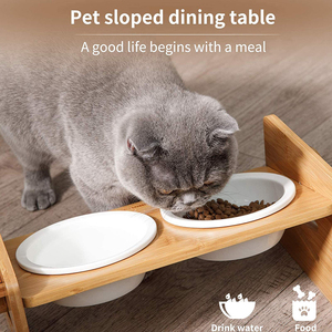 Diskon besar perlengkapan hewan peliharaan mangkuk anjing ditinggikan kualitas tinggi dapat diatur miring bambu tempat makan lambat untuk anjing dan kucing - Product Image 3