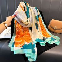 Nouveaux Styles Mode Foulards et Châles en Imitation Soie de Haute Qualité Luxe à Imprimé Cheval Orange, Écharpe de Tête en Soie Polyester Designer pour Femme