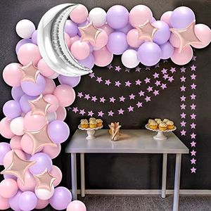 Moon Star Balloon Pink Balloon Birthday Party Decoration Arch <span class=keywords><strong>Set</strong></span> Purple girl's Birthday Wedding Baby Shower Party Decoration - Product Image 3