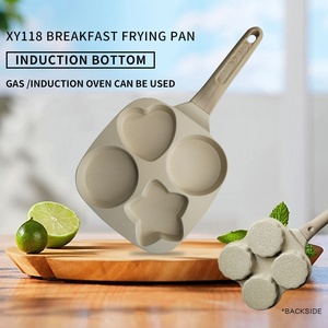 Poêle à frire moderne antiadhésive en aluminium, carrée, à 4 trous en étoile, avec poignée en bois, capacité 1L, compatible induction, passe au four, écologique - Product Image 2