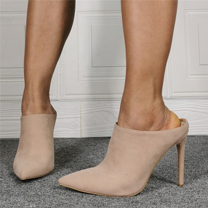 Apricot Close Pointed Toe Women Summer Shoes Slip-on High Thin Heels Big Size 47 Outdoor Women Pumps Slippers Slides Sandals - Product Image 3