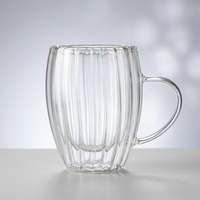 Mug à double paroi en verre cannelé Emode Coffee Tea de 250 ml, compatible lave-vaisselle et micro-ondes, design mignon