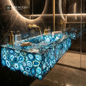Évier en agate bleue naturelle avec option rétroéclairée, <span class=keywords><strong>lavabo</strong></span> de salle de bain translucide illuminé - Product Image 2