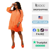 Nouvelle Robe Mini Plissée Femme Printemps 2026 avec LOGO Personnalisé, Robe Décontractée Ample Tendance, Robe Chemise Unie à Manches Évasées