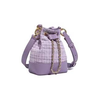 Cadena al por mayor tela gruesa de algodón y lino con bolso de cubo grande de cuero bolso de mujer de gran capacidad de moda - Product Image 2