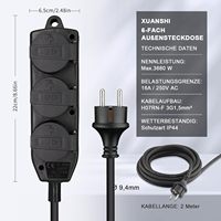 CE-Zertifizierte 6-fach C15 Außensteckdosenleiste mit IP44 Gummi-Eurostecker für Heim- und Industriegebrauch 16A Nennstrom