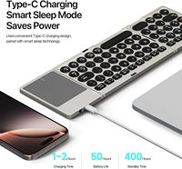 Clavier pliable portable en cuir PU sans fil rechargeable avec pavé tactile haute sensibilité, connecte jusqu'à 3 appareils