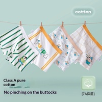 Boxers pour garçons en pur coton de classe 5A, motifs rayés/à carreaux/dinosaures, avec étiquette au col, sans pression sur les fesses