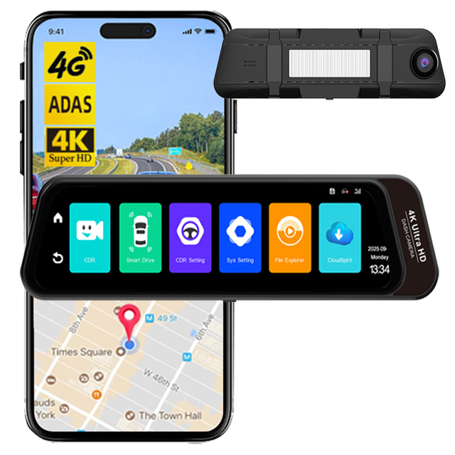 Factory Wholesale AI Dash Cam Video Recorder Dual Lens 4K 4G Mirror ADAS BSD 10 Inch Touch Screen GPS Tracking Asian Version