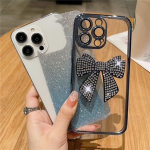 Funda de teléfono con lazo de diamante brillante de galvanoplastia transparente de lujo para iPhone 14 pro Max Anti-caída 13pro Simple 14 mujeres <span class=keywords><strong>11</strong></span> - Product Image 2