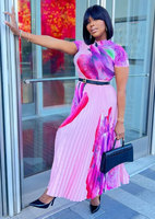 Robe plissée à col rond et taille haute, à manches courtes, à motif abstrait, décontractée, pour femmes, mode d'été, export, robe grande taille