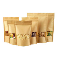 Sac en papier kraft auto-scellant avec fenêtre transparente en PET dépoli pour l'emballage de noix, de produits alimentaires et de thé, sac en plastique autoportant
