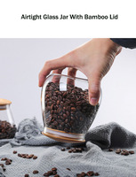 Pot en verre hermétique mignon en forme de champignon de 900ml avec couvercle en bambou pour le stockage des aliments pour le grain de café