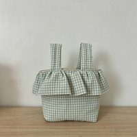 Bolsa de accesorios multiusos para cochecito al por mayor, bolsa de pañales diaria para bebé, bolso tote pequeño de poliéster y algodón con volantes y cuadros para mujer