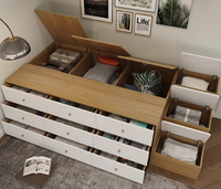 Lit Tatami Moderne et Réglable pour Enfants, Idéal pour Petites Chambres, avec Armoire de Rangement et Tiroirs, Cadre en Bois Écologique