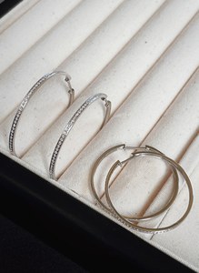 Xinfly 18k White Gold Genuine Natural Diamond Round Iced Out <b>Hoop</b> <b>Earrings</b> - Product Image 4