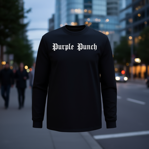 T-shirt a maniche lunghe Purple Punch in cotone nero, abbigliamento unisex - Product Image 3