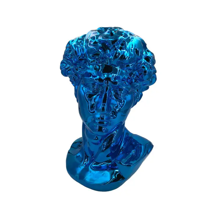 High End Blue Resina David Ornament Luxury Bling David Head Mold Modern Resin Crafts Home Decoration