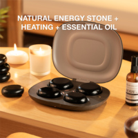 Kit de Masaje con Piedras Calientes de Obsidiana Natural para el Cuidado en el Hogar, Alivio del Estado de Ánimo y Relajación, con Aceites Esenciales para SPA