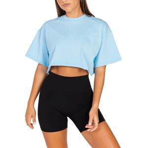 T-shirt de sport en coton pour femme, imprimé, manches courtes, danse, athlétique, yoga, haut court ample, style décontracté, tricoté compressé - Product Image 1