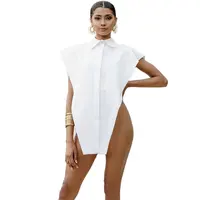Sexy Cut Out Side Button Up White Shirt for Women