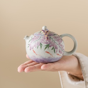 Service à thé Kung Fu en céramique peinte à la main motif glycine caramel, théière et tasse, pour la maison et les voyages, avec sac en tissu, modèle Xi Shi - Product Image 4