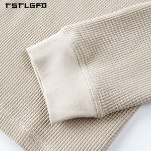 Camisetas Térmicas Sostenibles de Manga Larga para Hombre, 100% Algodón, Tejido Waffle, Cuello Henley, Estilo Holgado, Casual, con Botones, Capa Base de Lujo - Product Image 6