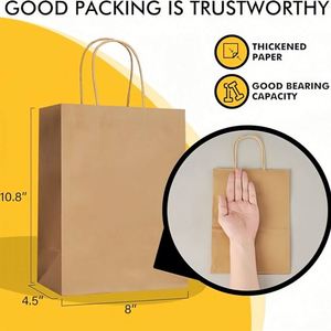 Custom With Handles 8X4.5X10.8 Inch <b>Gift</b> Bulk Brown Kraft Paper Bags for Retail Party Shopping Favor - Product Image 2