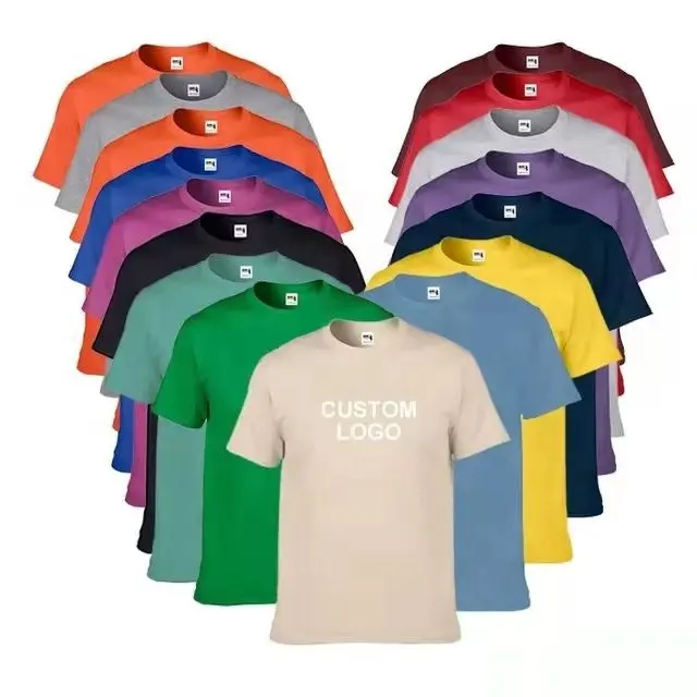 Marka kalite erkekler 100% pamuklu T-shirt düz bej tasarımcı ağır pamuk özel baskı T Shirt artı boyutu o-boyun grafik T-shirt