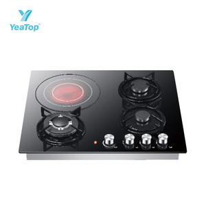 Cuisinière <span class=keywords><strong>à</strong></span> gaz et électrique 4 brûleurs la plus vendue, en verre trempé, équipée d'une allumage automatique de sécurité, plaque de cuisson <span class=keywords><strong>à</strong></span> gaz personnalisable - Product Image 5
