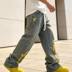 High-Street Hip-Hop <span class=keywords><strong>Baggio</strong></span> Jeans Blau Einfarbig Paisley Loose Fit Distressed Denim Umweltfreundlich Atmungsaktiv Großhandel OEM ODM - Product Image 1