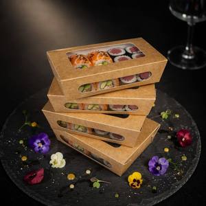 Boîte à sushi en carton kraft avec fenêtre transparente, conteneur rectangulaire jetable pour <span class=keywords><strong>livraison</strong></span> <span class=keywords><strong>de</strong></span> sushis, boîte alimentaire personnalisable avec logo OEM en gros - Product Image 2