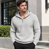 Pull à capuche mi-zippé personnalisé OEM pour homme, coupe ample style coréen, tricoté, pour automne-hiver, vêtement d'extérieur décontracté, vente en gros