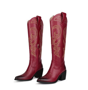 WETKISS <span class=keywords><strong>2023</strong></span> nouveaux styles bottes de cow-girl rouge occidental cloutées à la mode bottes longues au genou bottes de cow-boy Texas avec broderie - Product Image 2