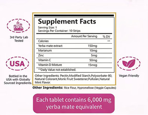Tiras Orales de Yerba <span class=keywords><strong>Mate</strong></span> de Disolución Rápida con Sabor a <span class=keywords><strong>Menta</strong></span> para Energía Natural, Concentración y Apoyo al Metabolismo (OEM) - Product Image 3