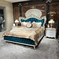 Lit en tissu de style français, luxe européen, bois massif, néoclassique sculpté, 1,8 m, double, adapté aux villas et manoirs de luxe