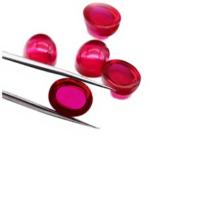 Rubíes sintéticos rojos sueltos al por mayor, corindón de base plana, forma ovalada, cabujones con efecto de juego de color/brillo, tratamientos de encerado/envasado en aceite - Product Image 3