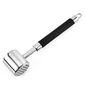 Custom logo Dual Sided Stainless steel Meat Tenderizer Mallet Non-slip Handheld Meat Pounder Hammer for Flattening Pounding Meat