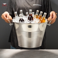 Seau à glace nervuré en acier inoxydable avec double poignée, idéal pour champagne et bière, parfait pour bars, fêtes et hôtels - Vente en gros usine